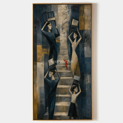 Blue Rhythm, hand-painted neutral figure wall art by Daniel Kowalski