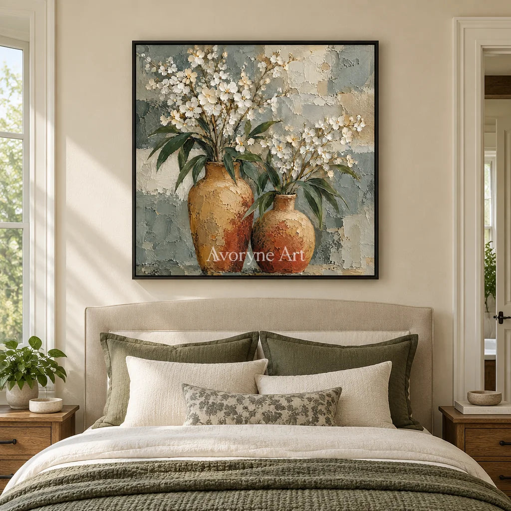 Pottery and Petals: Neutral Floral Still Life — bedroom black