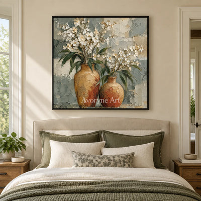 Pottery and Petals: Neutral Floral Still Life — bedroom black