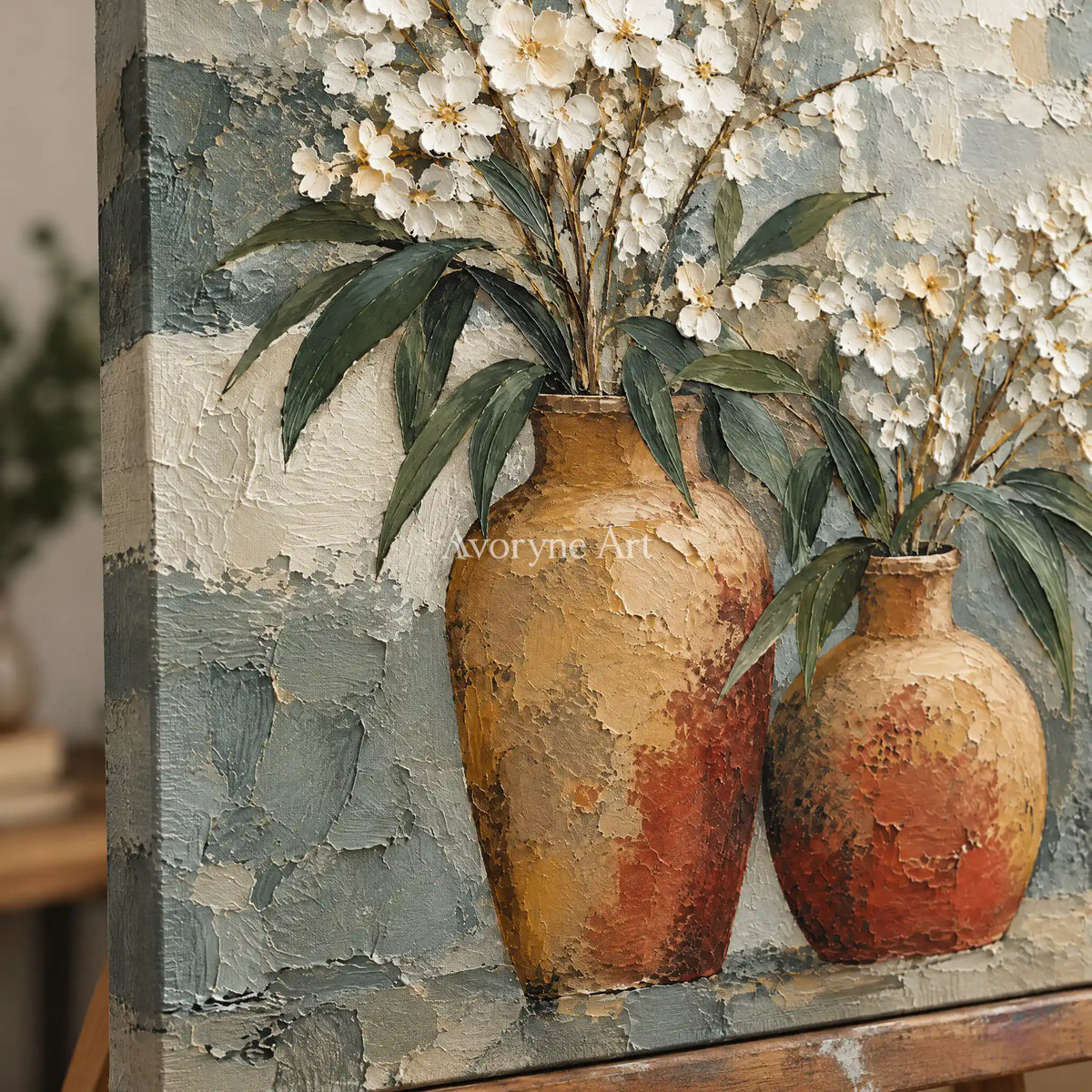 Pottery and Petals: Neutral Floral Still Life — detail easel
