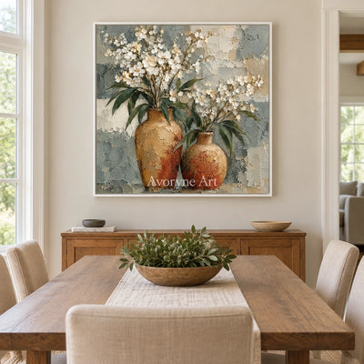 Pottery and Petals: Neutral Floral Still Life — dining white