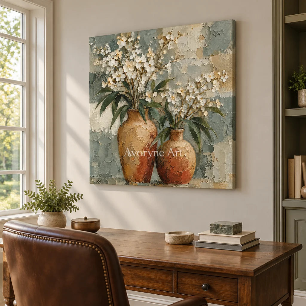 Pottery and Petals: Neutral Floral Still Life — office frameless