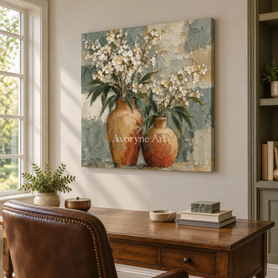 Pottery and Petals: Neutral Floral Still Life — office frameless