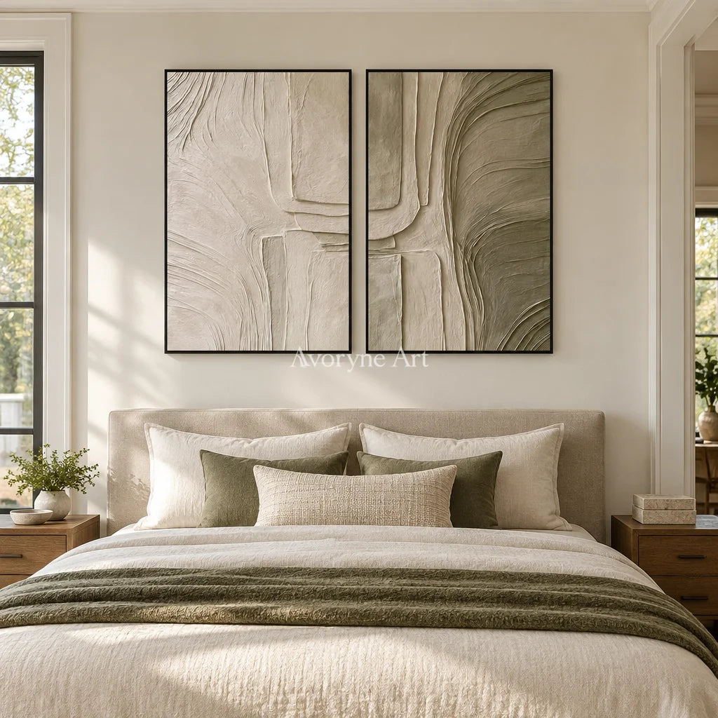 Aster Furrow: Neutral Fold Diptych — bedroom black