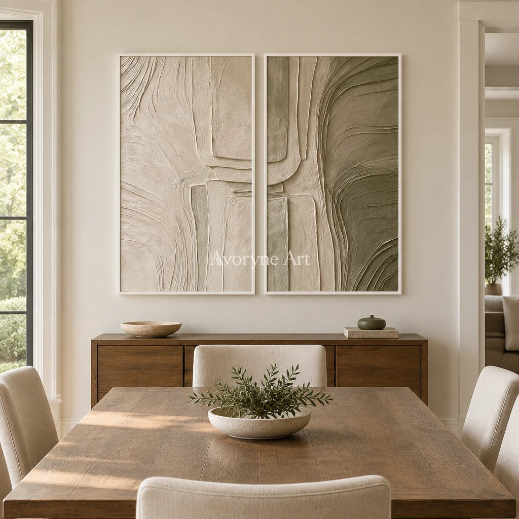 Aster Furrow: Neutral Fold Diptych — dining white