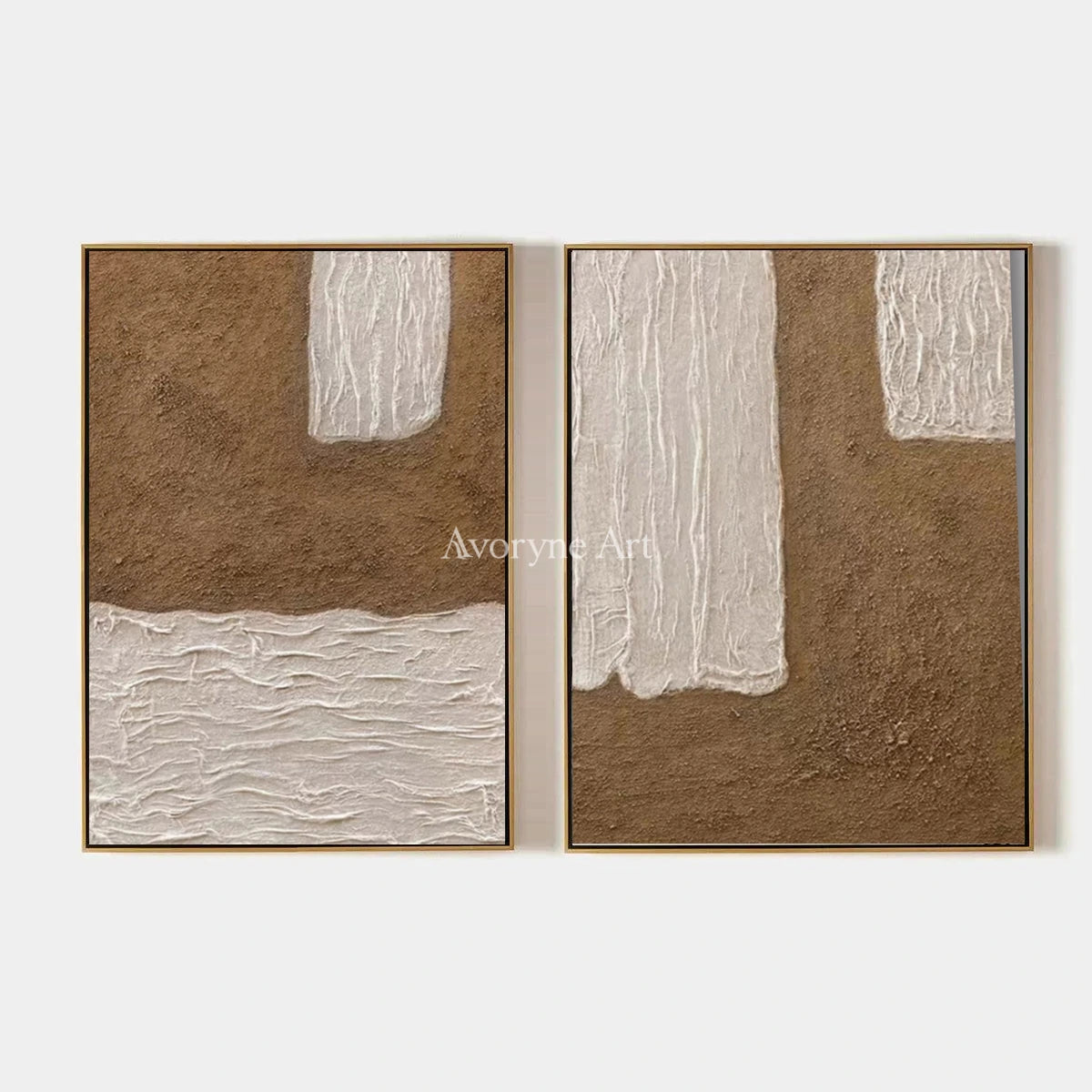Muted Current, hand-painted neutral fold relief diptych by Alessio Varenna