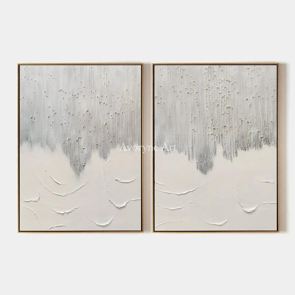 Muted Gesture, hand-painted neutral fold relief diptych by Alessio Varenna