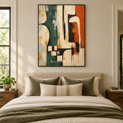 Sage Framework: Neutral Geometric Abstract Art — bedroom black