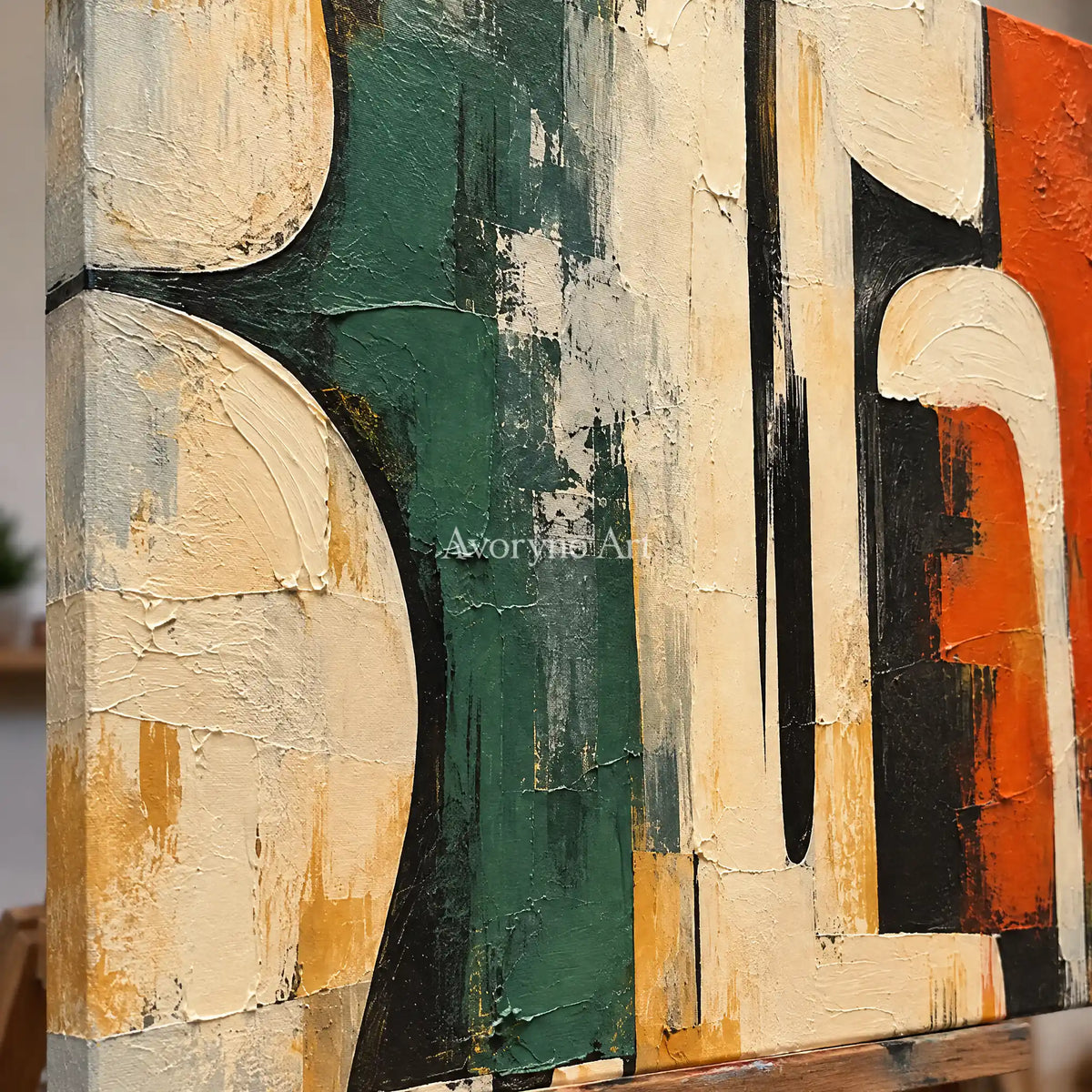 Sage Framework: Neutral Geometric Abstract Art — detail easel