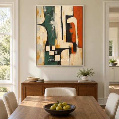 Sage Framework: Neutral Geometric Abstract Art — dining white