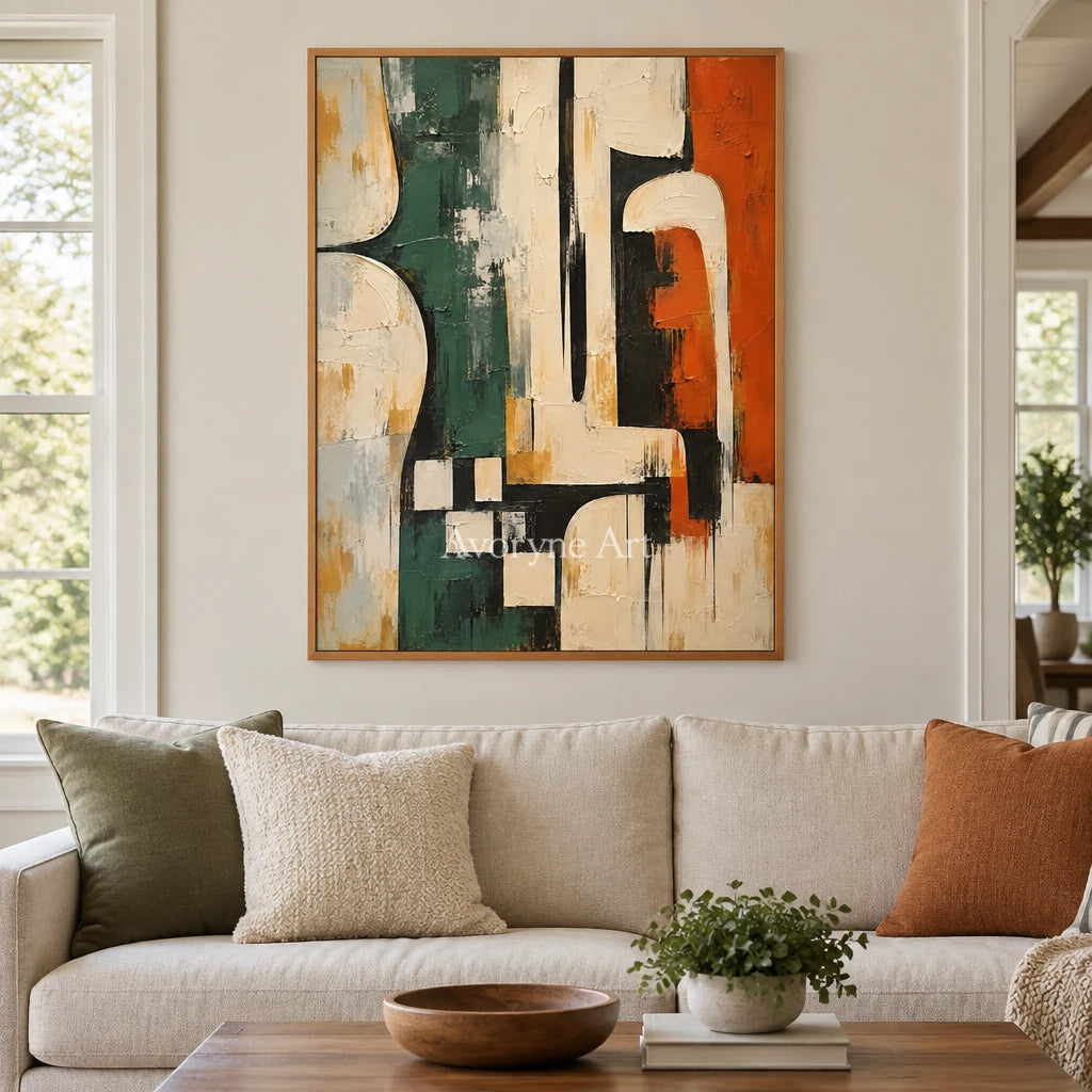 Sage Framework: Neutral Geometric Abstract Art — villa wood