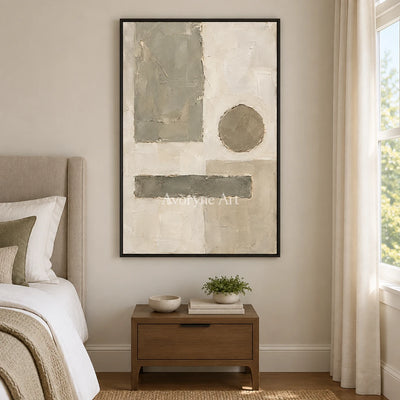 Sage Measure: Neutral Geometric Abstract Art — bedroom black