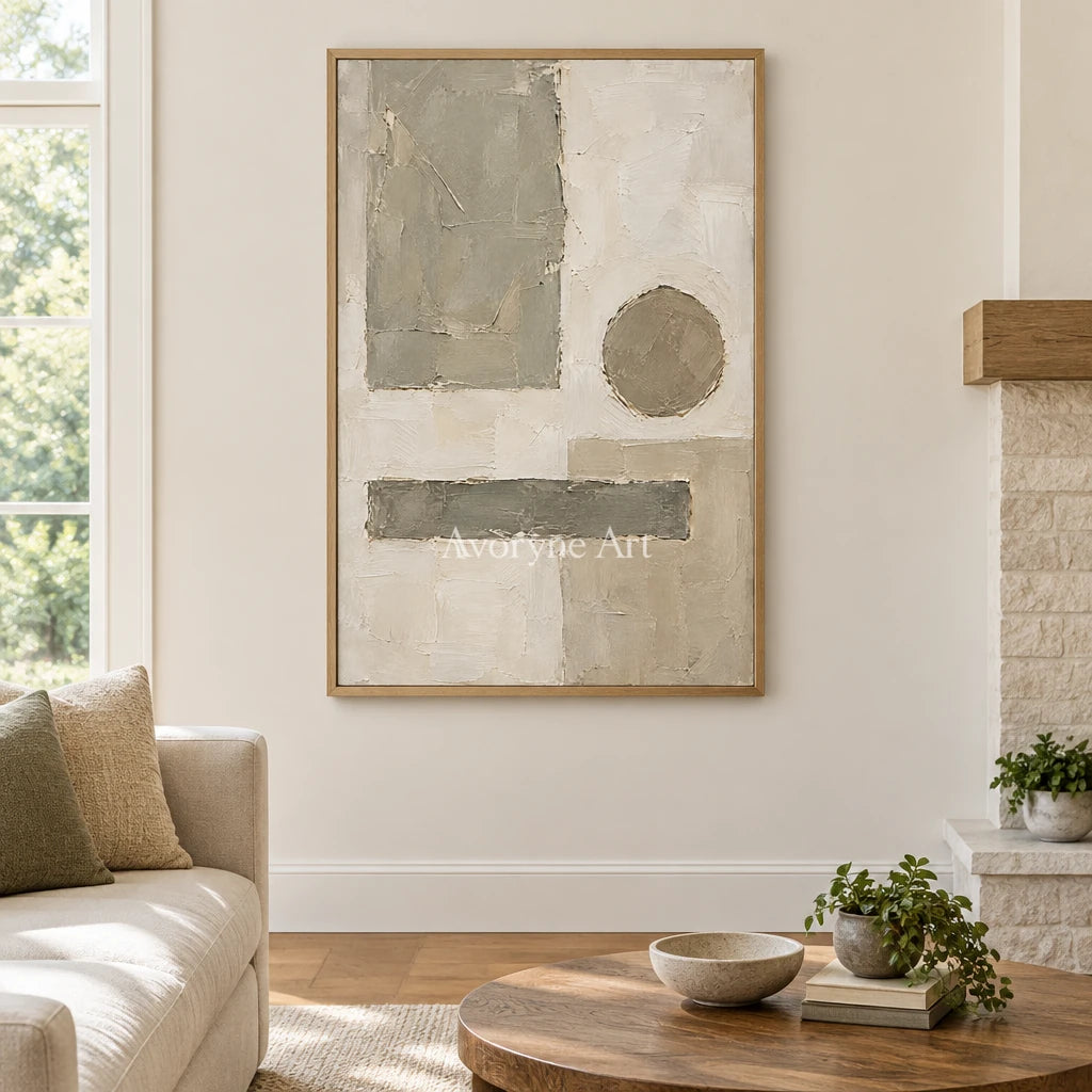 Sage Measure: Neutral Geometric Abstract Art — villa wood