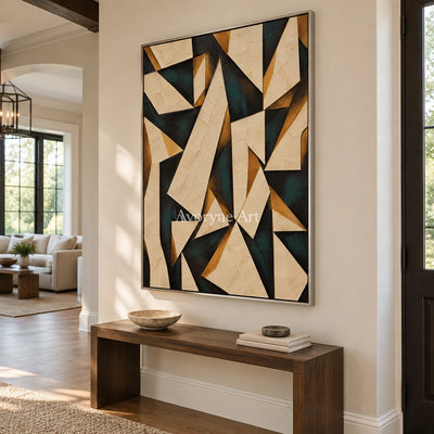 Folded Angles: Neutral Geometric Abstract Wall Art — entry silver
