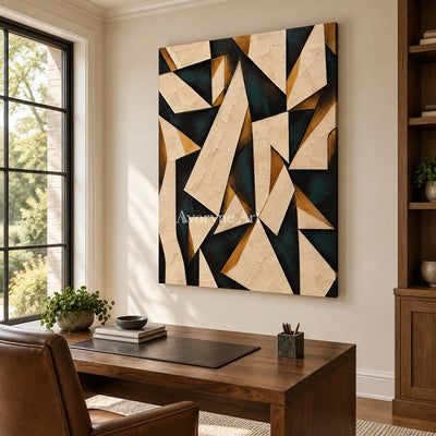 Folded Angles: Neutral Geometric Abstract Wall Art — office frameless