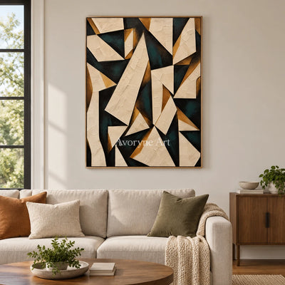 Folded Angles: Neutral Geometric Abstract Wall Art — villa wood