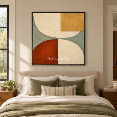 Arc and Ochre: Neutral Geometric Abstract Wall Art — bedroom black