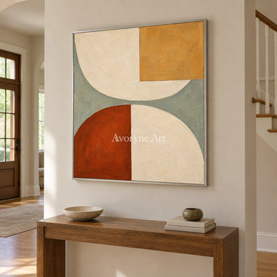 Arc and Ochre: Neutral Geometric Abstract Wall Art — entry silver