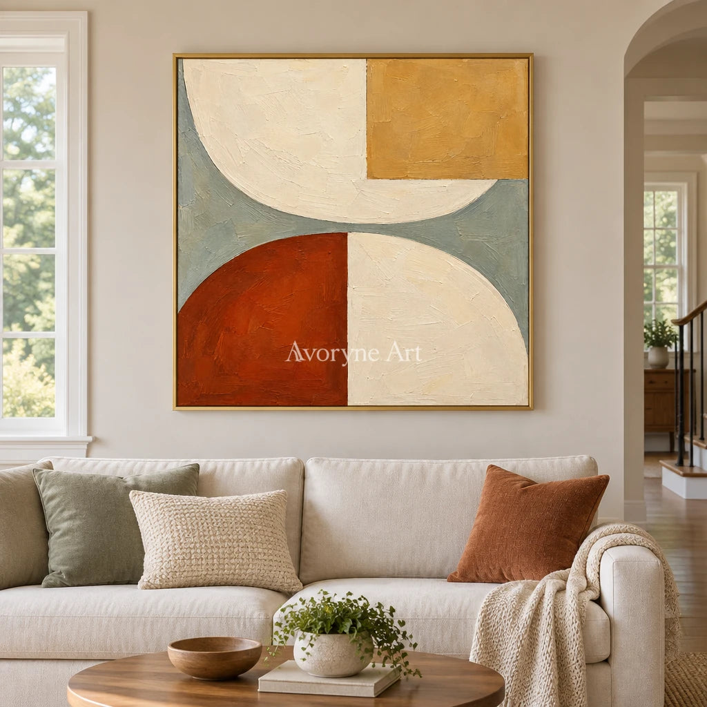 Arc and Ochre: Neutral Geometric Abstract Wall Art — living gold