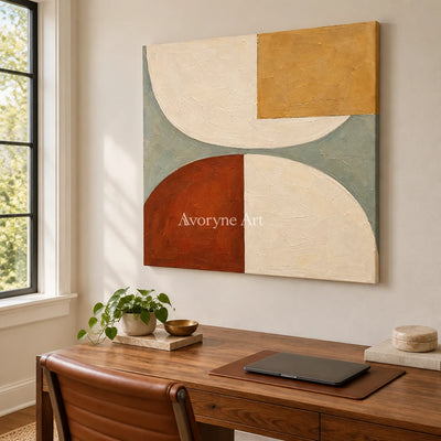 Arc and Ochre: Neutral Geometric Abstract Wall Art — office frameless