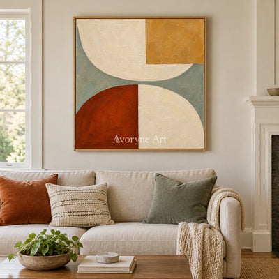 Arc and Ochre: Neutral Geometric Abstract Wall Art — villa wood