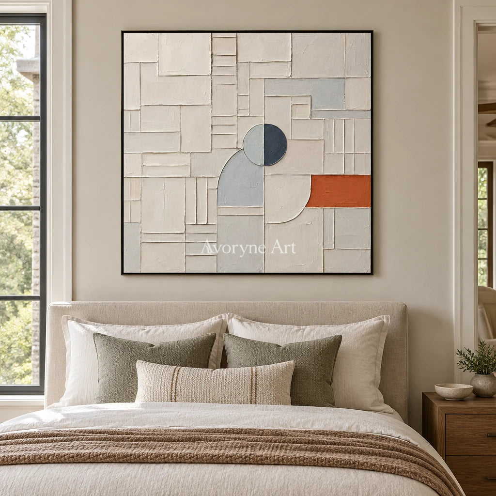 Arc Assembly: Neutral Geometric Grid Wall Art — bedroom black
