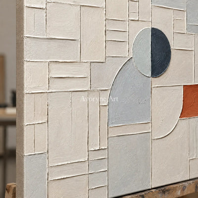 Arc Assembly: Neutral Geometric Grid Wall Art — detail easel