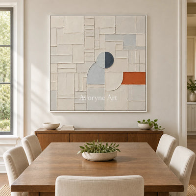 Arc Assembly: Neutral Geometric Grid Wall Art — dining white