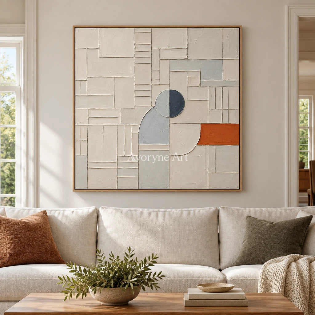 Arc Assembly: Neutral Geometric Grid Wall Art — villa wood