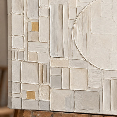 Ivory Blueprint: Neutral Geometric Relief Art — detail easel