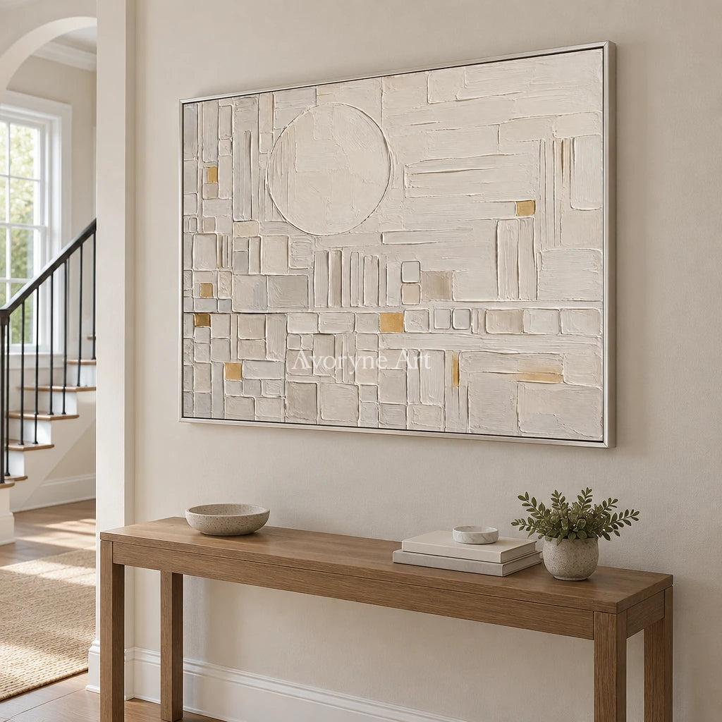 Ivory Blueprint: Neutral Geometric Relief Art — entry silver