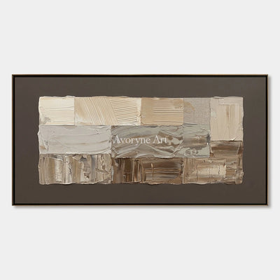 Hushed Interval, hand-painted neutral geometric relief wall art by Lukas Meyer