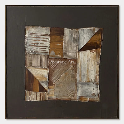 Hushed Verse, hand-painted neutral geometric relief wall art by Lukas Meyer