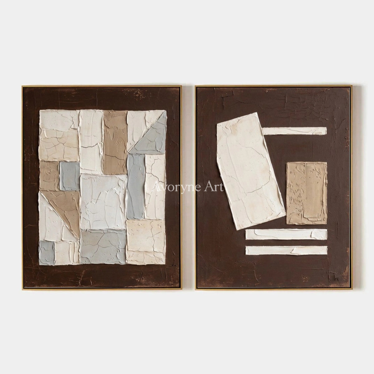 Mineral Rhythm, hand-painted neutral geometric relief diptych by Lukas Meyer