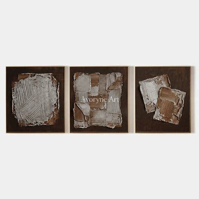 Soft Sonata, hand-painted neutral geometric relief triptych by Lukas Meyer