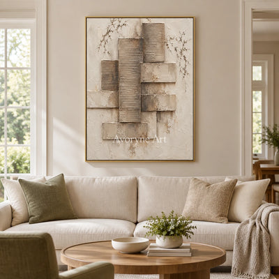 Stone Assembly: Neutral Geometric Relief Wall Art — living gold