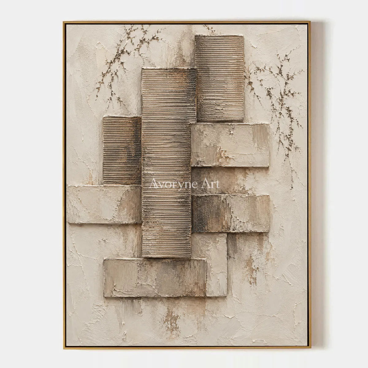 Stone Assembly: Neutral Geometric Relief Wall Art — primary