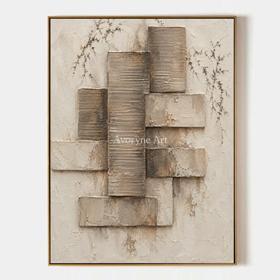 Stone Assembly: Neutral Geometric Relief Wall Art — primary