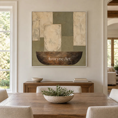 Earthen Vessel: Neutral Geometric Still Life — dining white