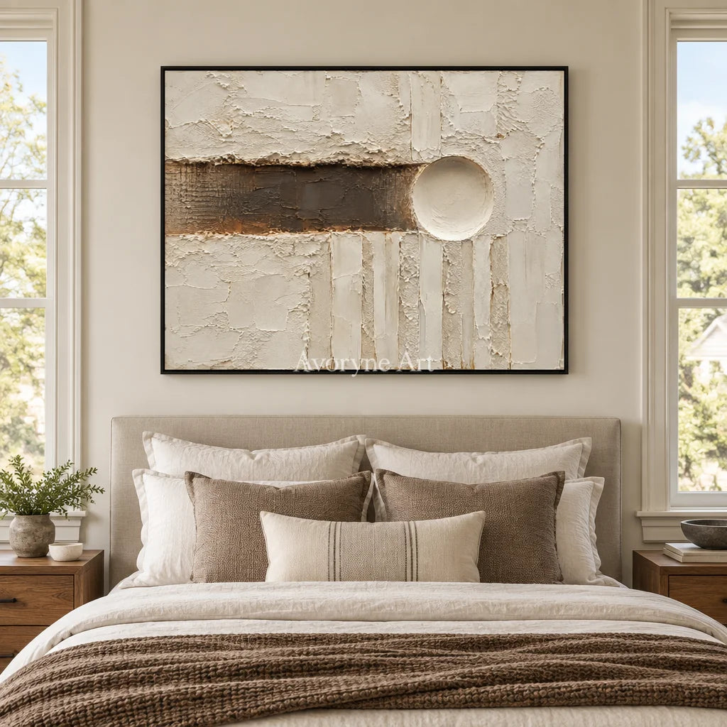 Earthen Interval: Neutral Geometric Texture Art — bedroom black