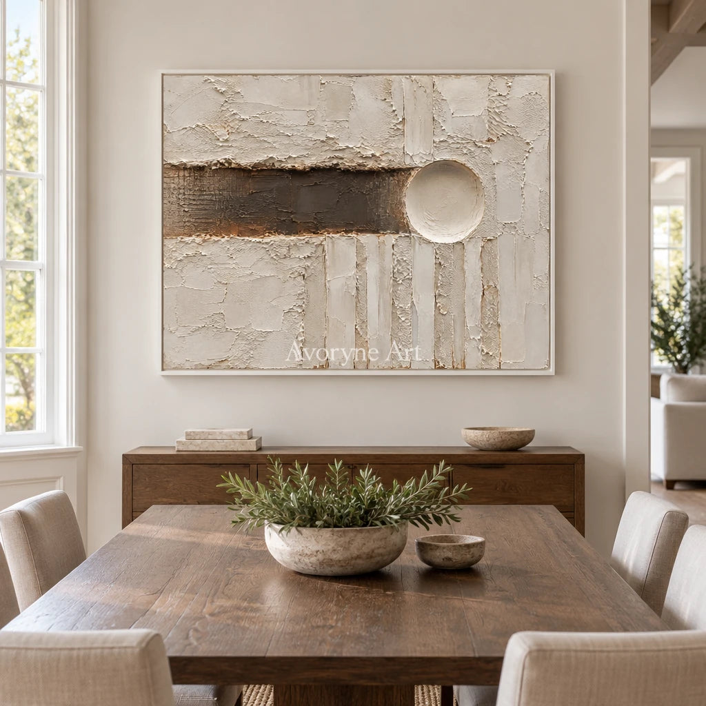 Earthen Interval: Neutral Geometric Texture Art — dining white