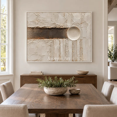 Earthen Interval: Neutral Geometric Texture Art — dining white