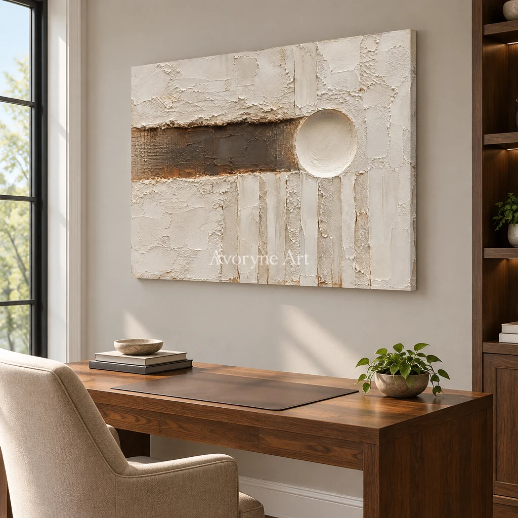 Earthen Interval: Neutral Geometric Texture Art — office frameless