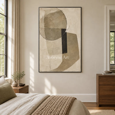 Umber Balance: Neutral Geometric Texture Art — bedroom black