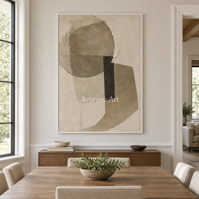 Umber Balance: Neutral Geometric Texture Art — dining white