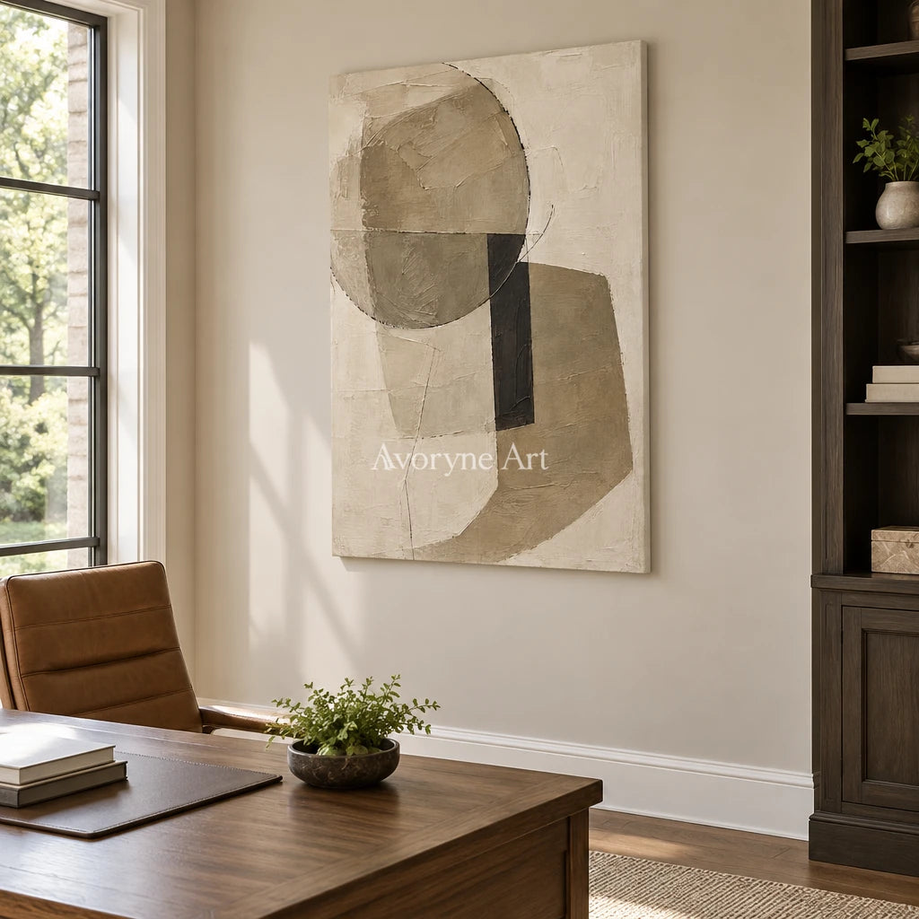 Umber Balance: Neutral Geometric Texture Art — office frameless