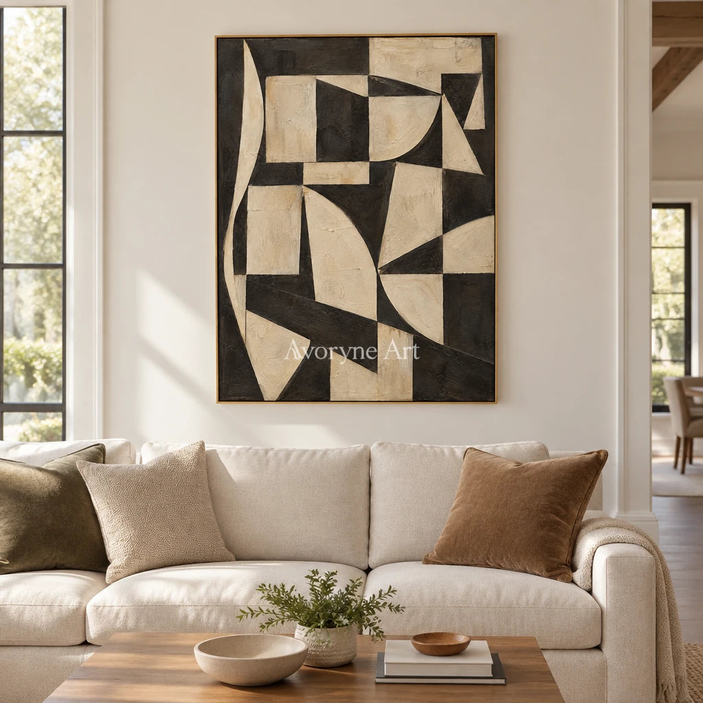 Worn Facets: Neutral Geometric Texture Wall Art — living gold