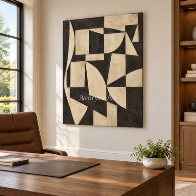 Worn Facets: Neutral Geometric Texture Wall Art — office frameless