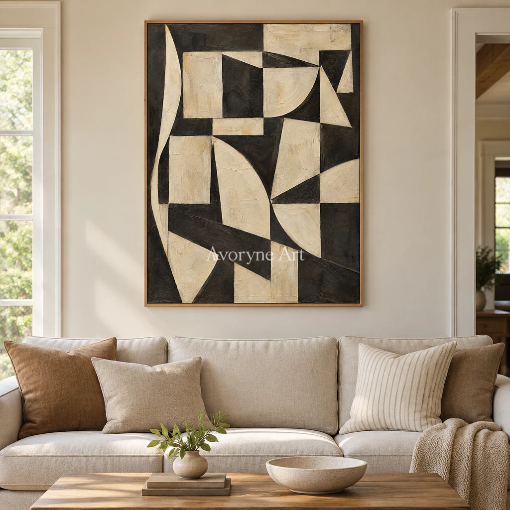 Worn Facets: Neutral Geometric Texture Wall Art — villa wood