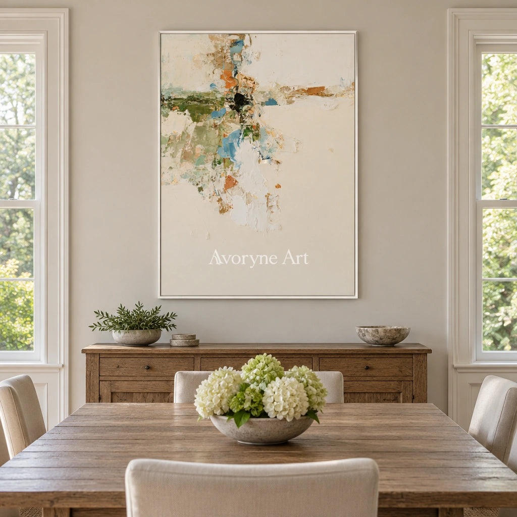 Ivory Winding Trace: Neutral Gesture Art — dining white